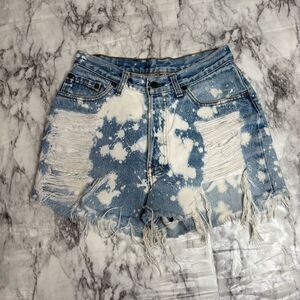 Levi’s distressed bleached high rise denim jean shorts button fly Y2K 90s small